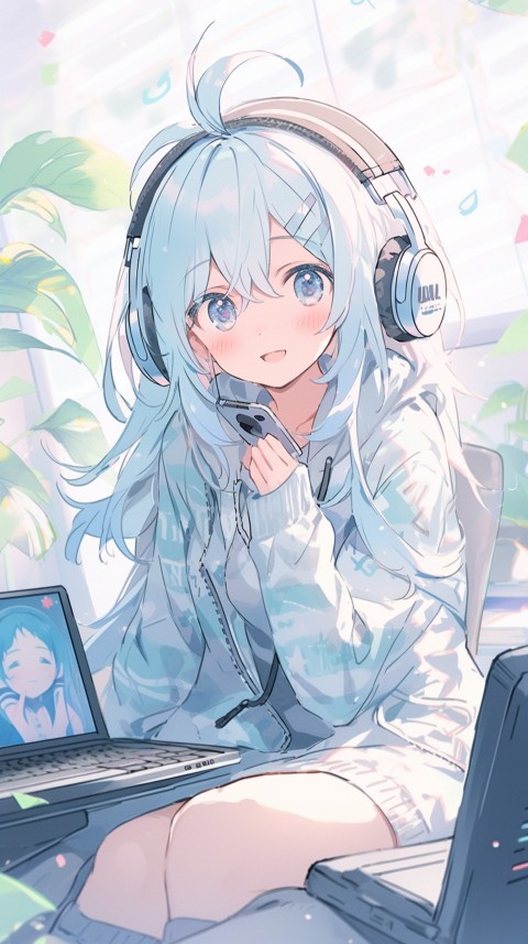 Cute Happy Anime Girl using Laptop Computer Aesthetic (90)