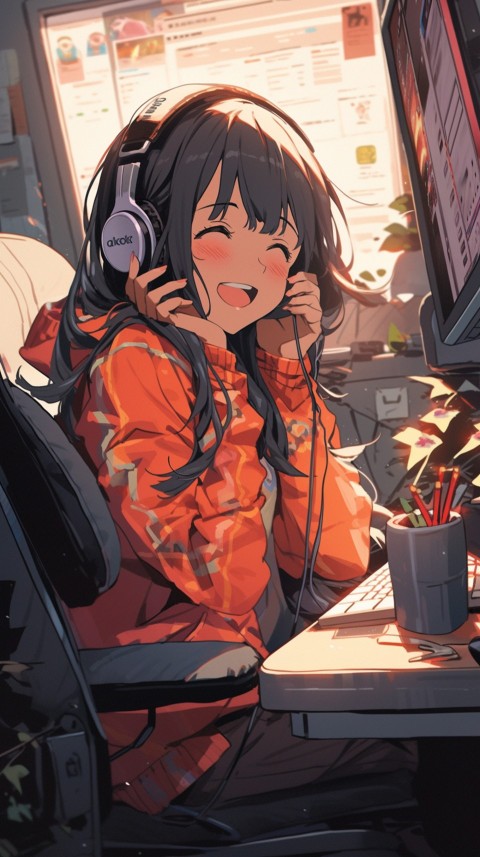 Cute Happy Anime Girl using Laptop Computer Aesthetic (87)