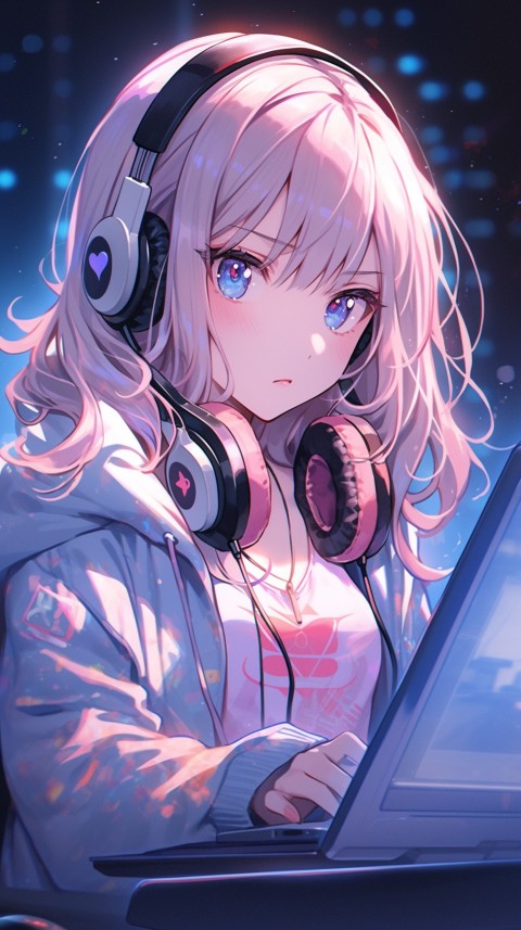 Cute Happy Anime Girl using Laptop Computer Aesthetic (65)