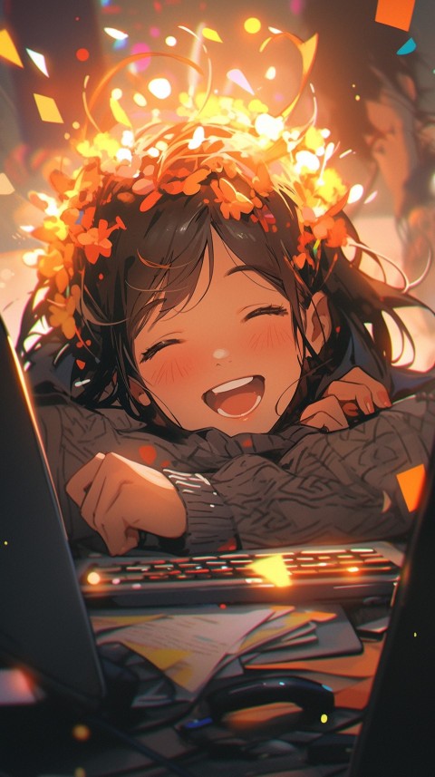 Cute Happy Anime Girl using Laptop Computer Aesthetic (81)