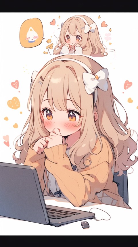Cute Happy Anime Girl using Laptop Computer Aesthetic (119)