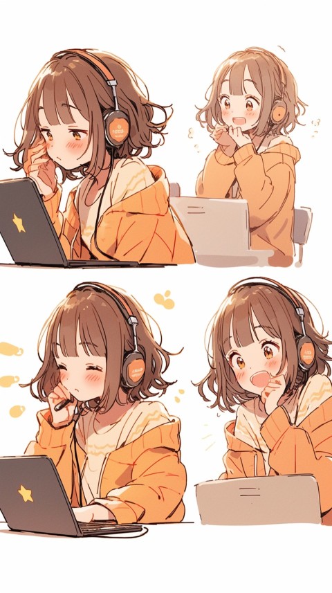 Cute Happy Anime Girl using Laptop Computer Aesthetic (343)