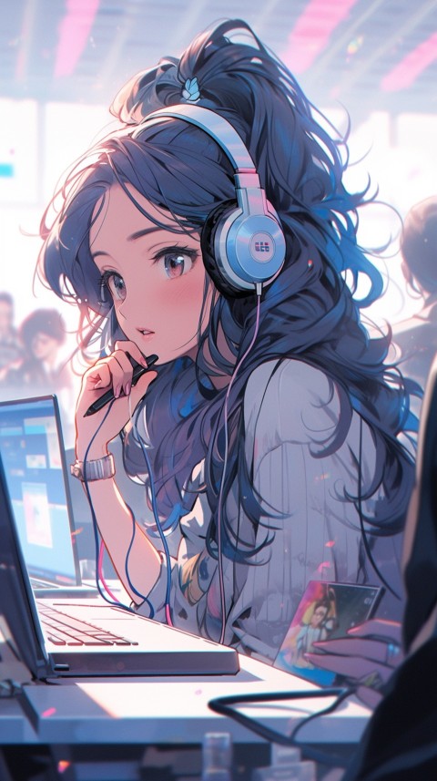 Cute Happy Anime Girl using Laptop Computer Aesthetic (359)