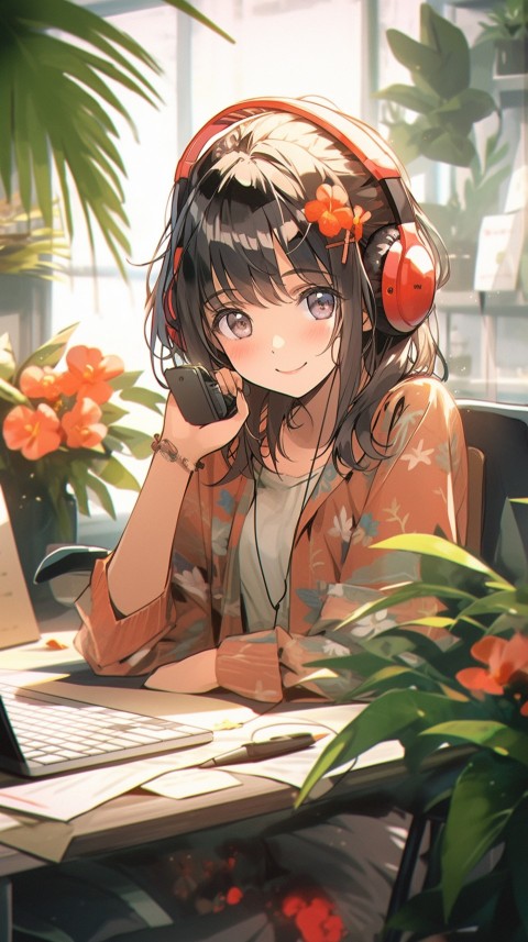 Cute Happy Anime Girl using Laptop Computer Aesthetic (351)