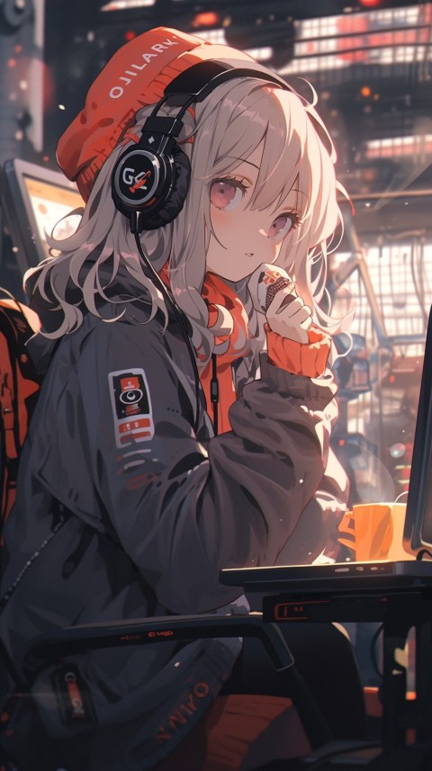 Cute Happy Anime Girl using Laptop Computer Aesthetic (495)