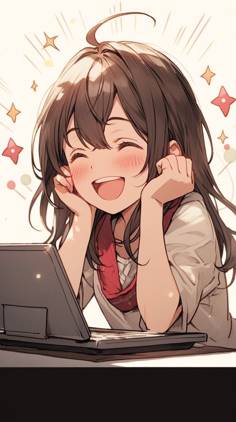 Cute Happy Anime Girl using Laptop Computer Aesthetic (475)