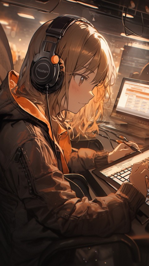Cute Happy Anime Girl using Laptop Computer Aesthetic (525)