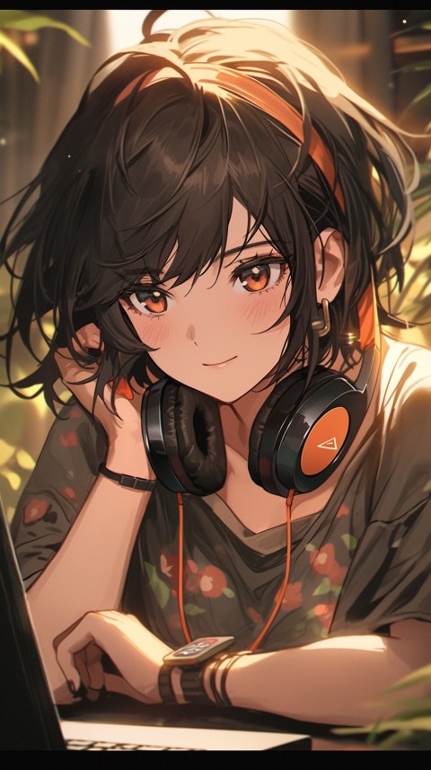 Cute Happy Anime Girl using Laptop Computer Aesthetic (609)