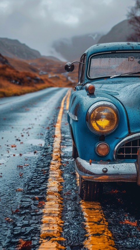 Classic Vintage Old Car On Road Aesthetics (1)