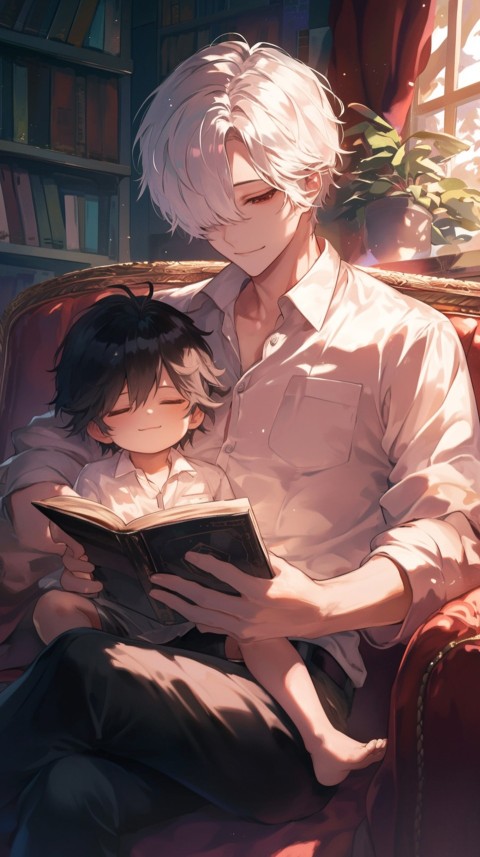 Anime Dads Father telling story to his Children Kids Aesthetics (17)