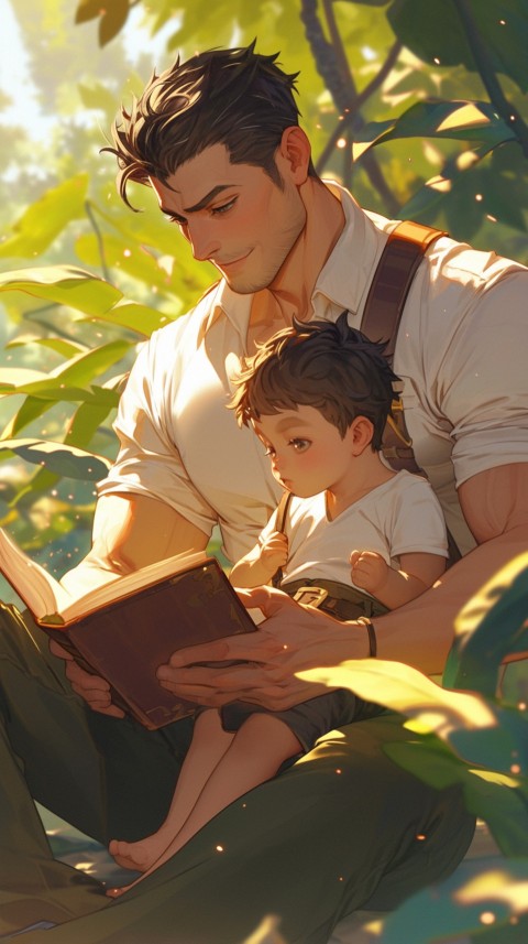 Anime Dads Father telling story to his Children Kids Aesthetics (28)