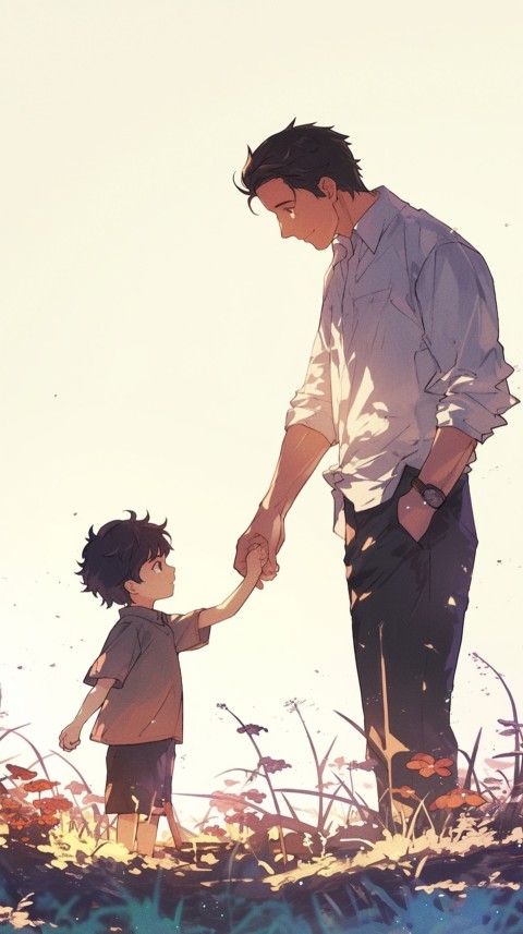 Anime Father Walking hand in Hand with Son Daughter Aesthetic (33)