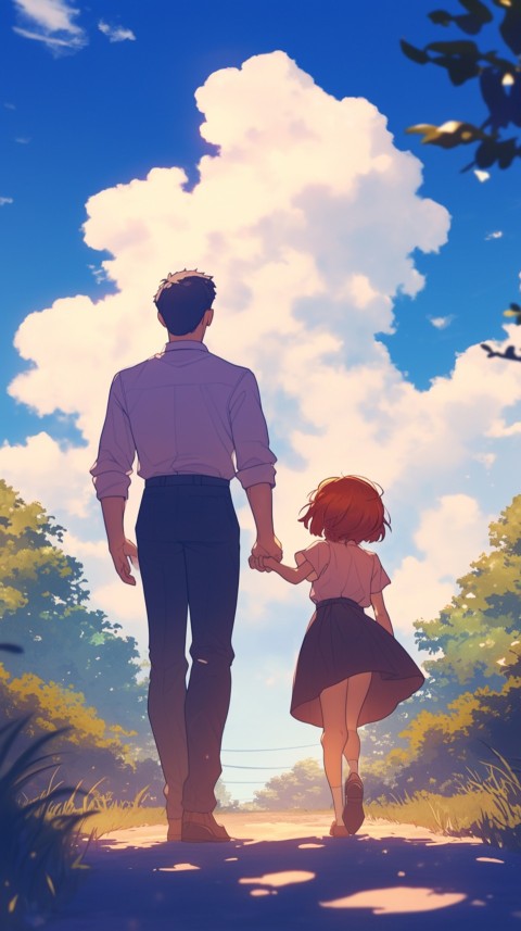 Anime Father Walking hand in Hand with Son Daughter Aesthetic (34)