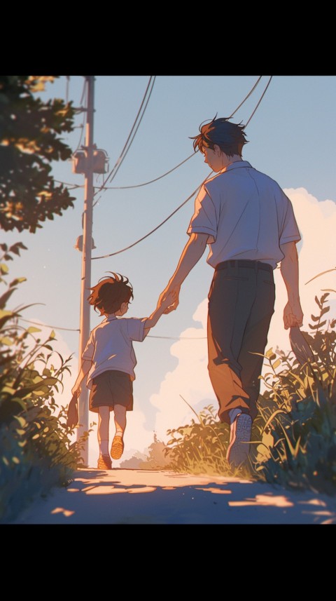 Anime Father Walking hand in Hand with Son Daughter Aesthetic (38)