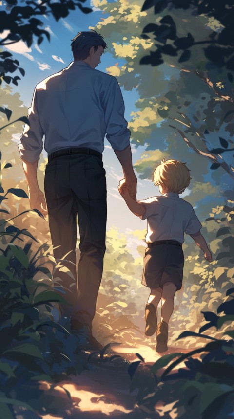 Anime Father Walking hand in Hand with Son Daughter Aesthetic (35)