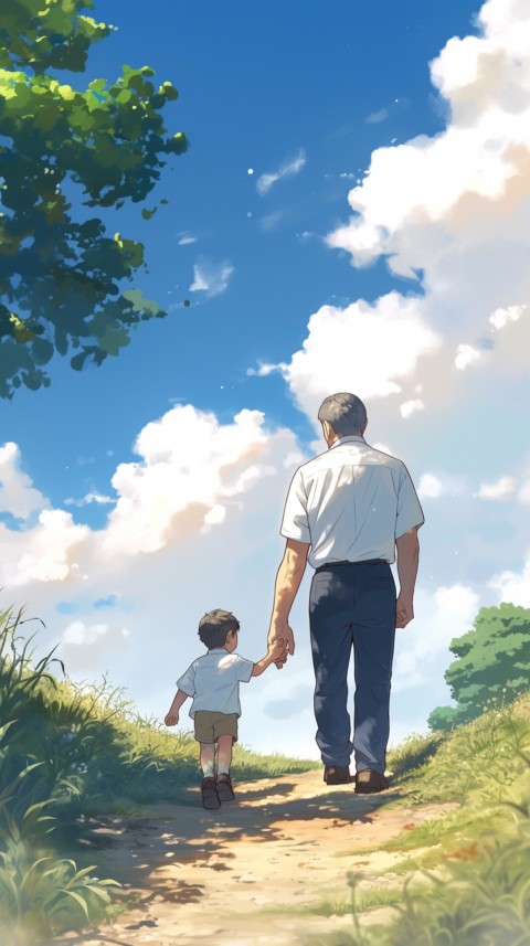Anime Father Walking hand in Hand with Son Daughter Aesthetic (26)
