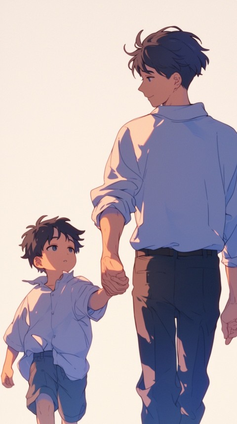 Anime Father Walking hand in Hand with Son Daughter Aesthetic (23)