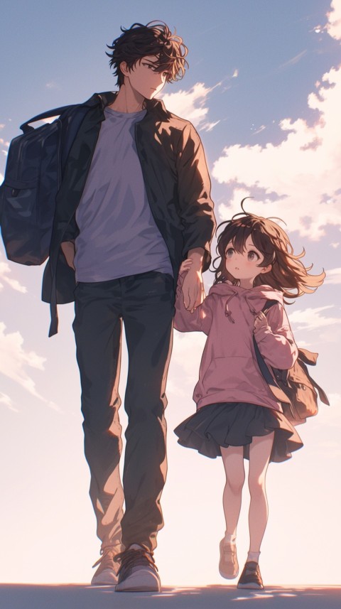 Anime Father Walking hand in Hand with Son Daughter Aesthetic (48)