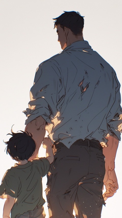 Anime Father Walking hand in Hand with Son Daughter Aesthetic (40)