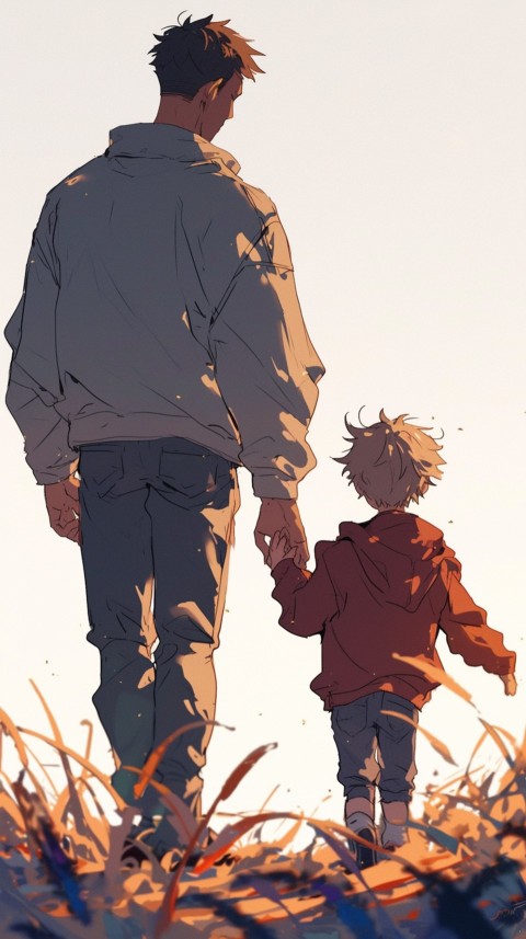 Anime Father Walking hand in Hand with Son Daughter Aesthetic (28)