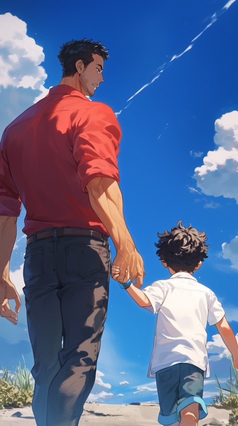 Anime Father Walking hand in Hand with Son Daughter Aesthetic (50)