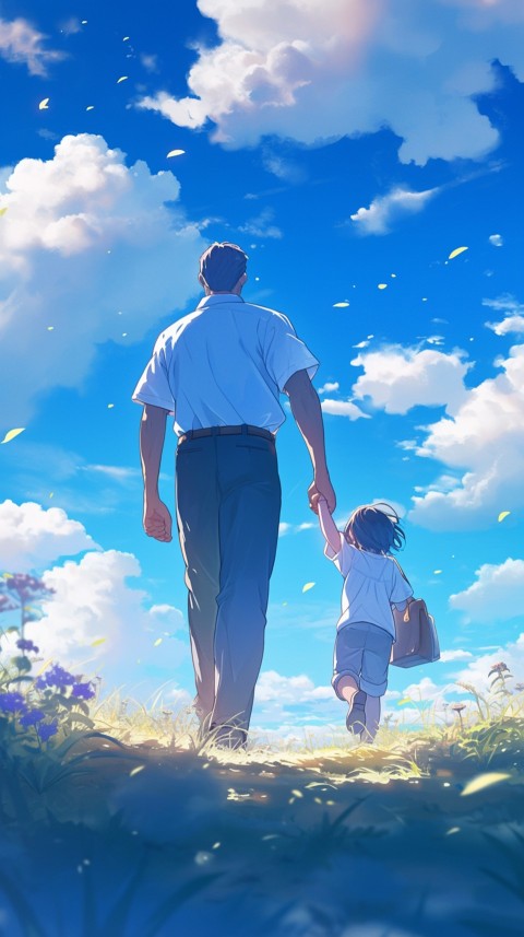 Anime Father Walking hand in Hand with Son Daughter Aesthetic (31)