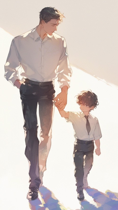 Anime Father Walking hand in Hand with Son Daughter Aesthetic (41)