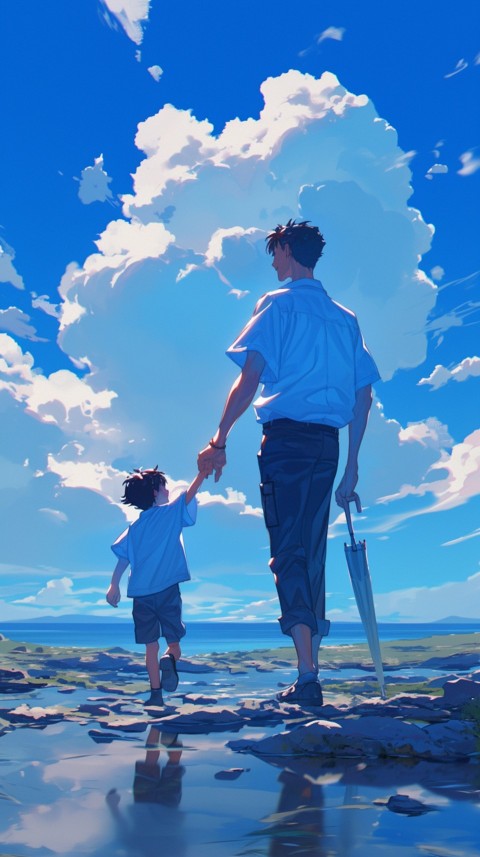 Anime Father Walking hand in Hand with Son Daughter Aesthetic (44)