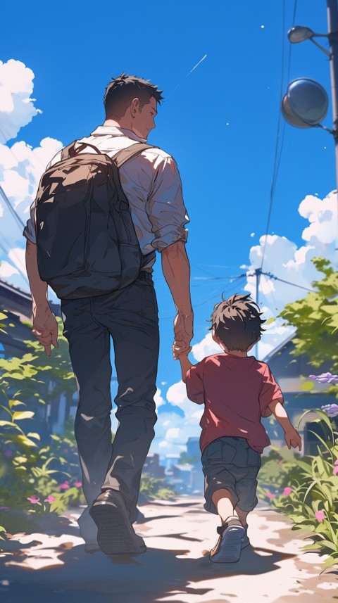 Anime Father Walking hand in Hand with Son Daughter Aesthetic (24)