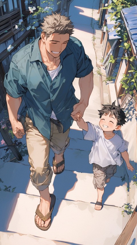 Anime Father Walking hand in Hand with Son Daughter Aesthetic (46)
