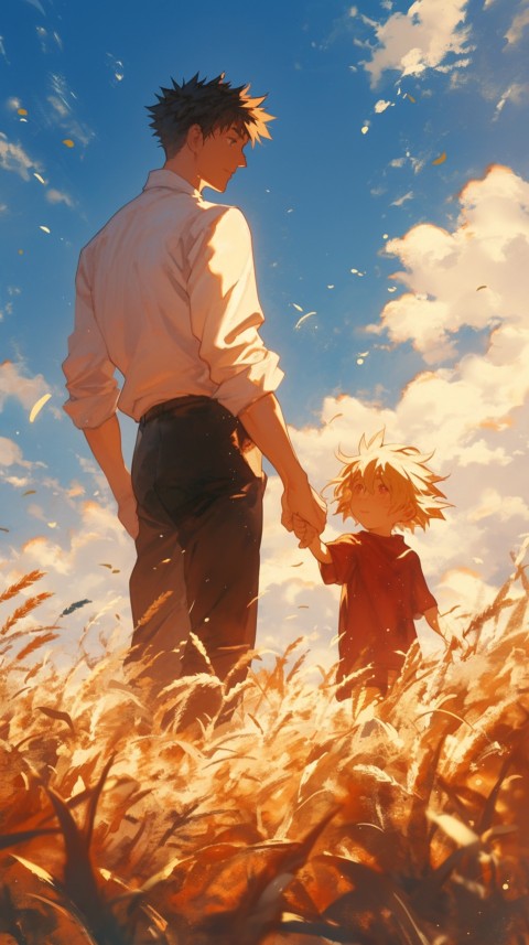 Anime Father Walking hand in Hand with Son Daughter Aesthetic (37)