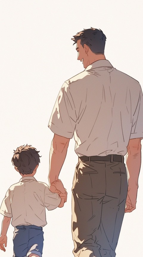 Anime Father Walking hand in Hand with Son Daughter Aesthetic (95)