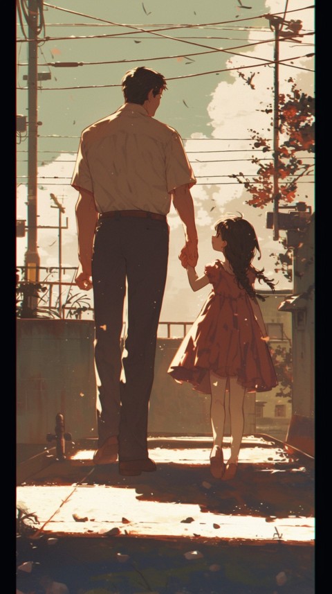 Anime Father Walking hand in Hand with Son Daughter Aesthetic (60)