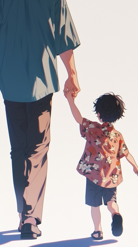 Anime Father Walking hand in Hand with Son Daughter Aesthetic (88)