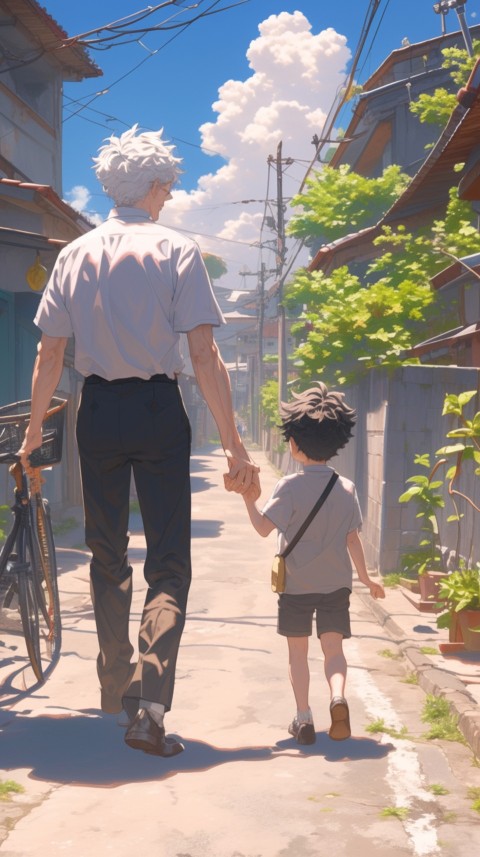 Anime Father Walking hand in Hand with Son Daughter Aesthetic (89)