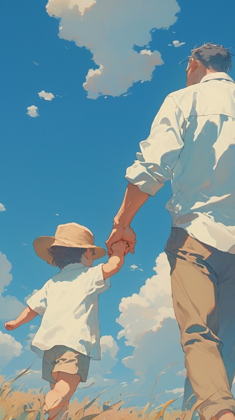 Anime Father Walking hand in Hand with Son Daughter Aesthetic (62)