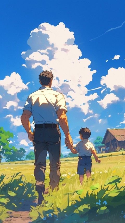 Anime Father Walking hand in Hand with Son Daughter Aesthetic (57)