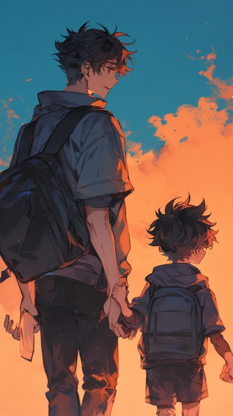 Anime Father Walking hand in Hand with Son Daughter Aesthetic (70)