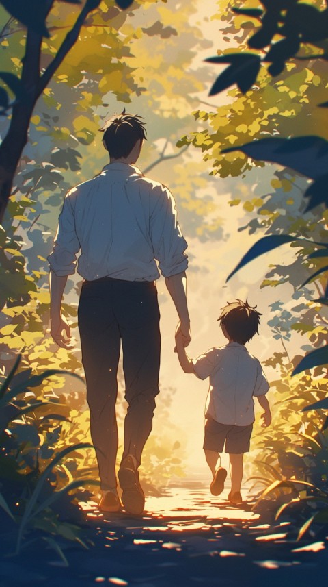 Anime Father Walking hand in Hand with Son Daughter Aesthetic (74)