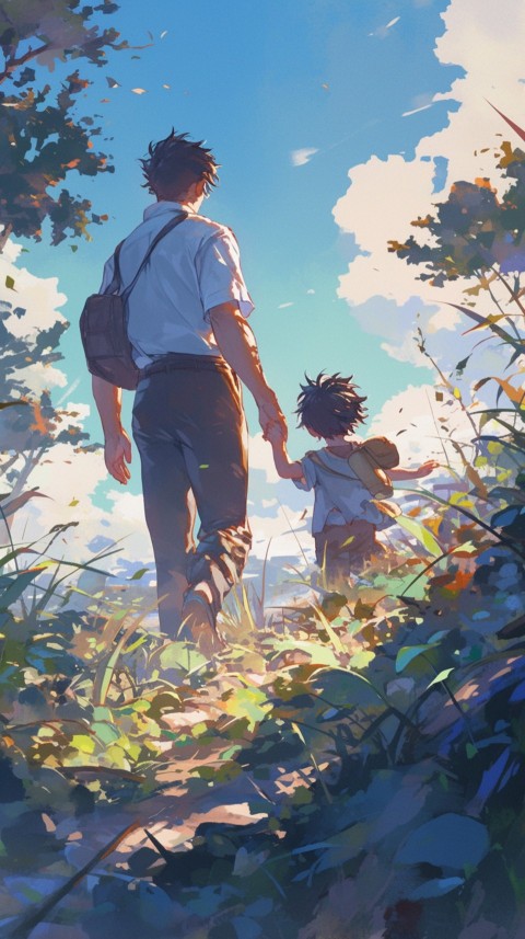 Anime Father Walking hand in Hand with Son Daughter Aesthetic (59)