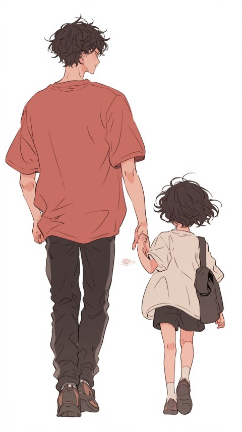 Anime Father Walking hand in Hand with Son Daughter Aesthetic (122)