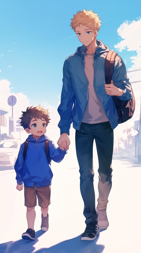 Anime Father Walking hand in Hand with Son Daughter Aesthetic (110)