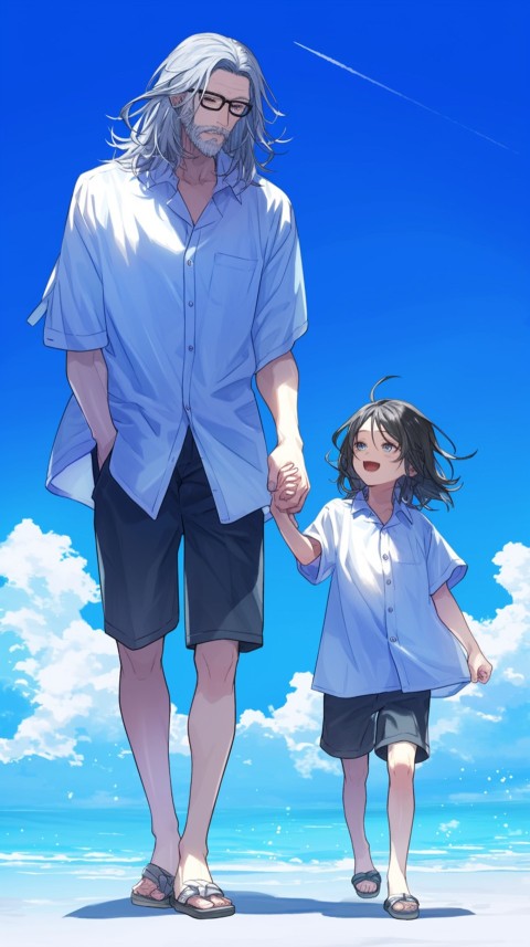 Anime Father Walking hand in Hand with Son Daughter Aesthetic (114)