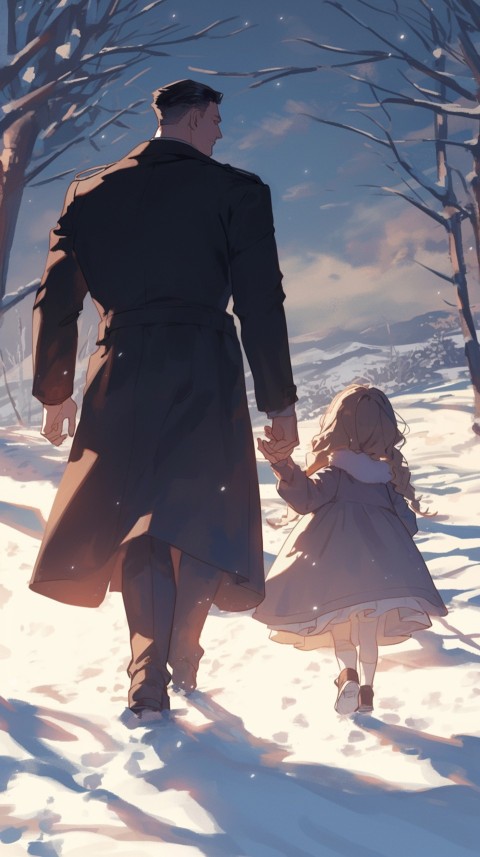 Anime Father Walking hand in Hand with Son Daughter Aesthetic (133)