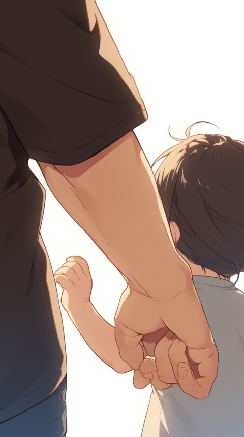 Anime Father Walking hand in Hand with Son Daughter Aesthetic (116)
