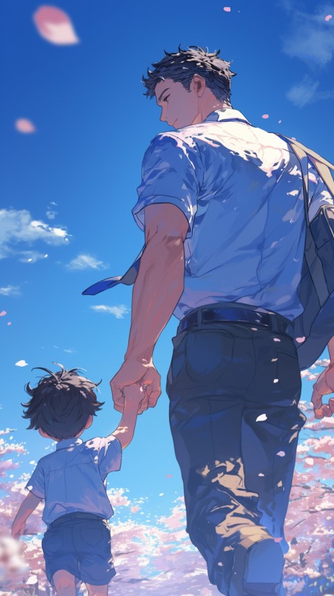 Anime Father Walking hand in Hand with Son Daughter Aesthetic (128)