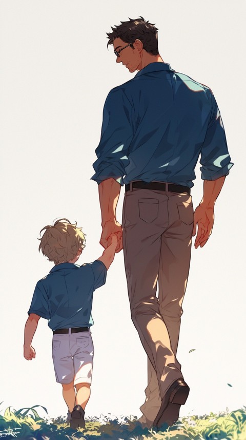 Anime Father Walking hand in Hand with Son Daughter Aesthetic (143)