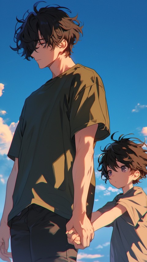 Anime Father Walking hand in Hand with Son Daughter Aesthetic (147)