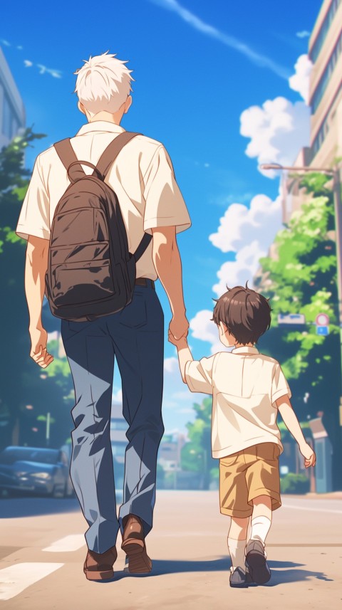 Anime Father Walking hand in Hand with Son Daughter Aesthetic (136)