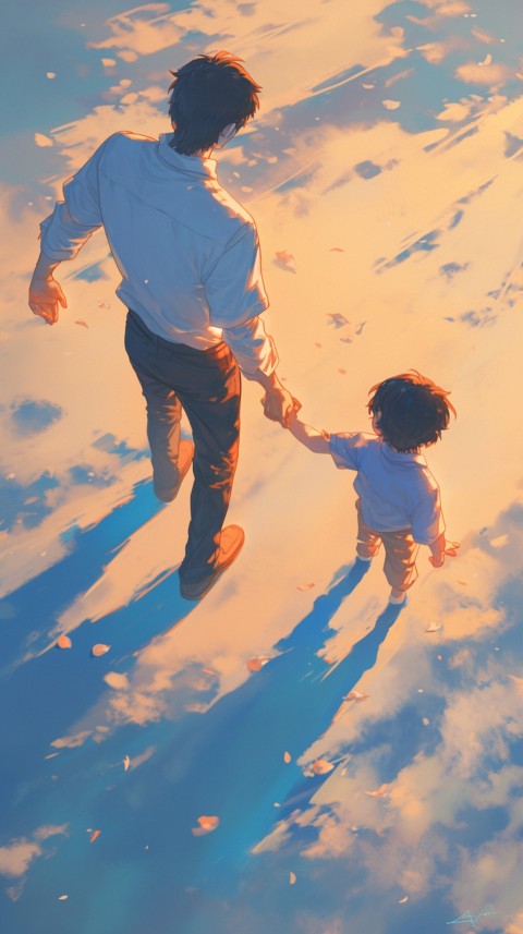 Anime Father Walking hand in Hand with Son Daughter Aesthetic (112)